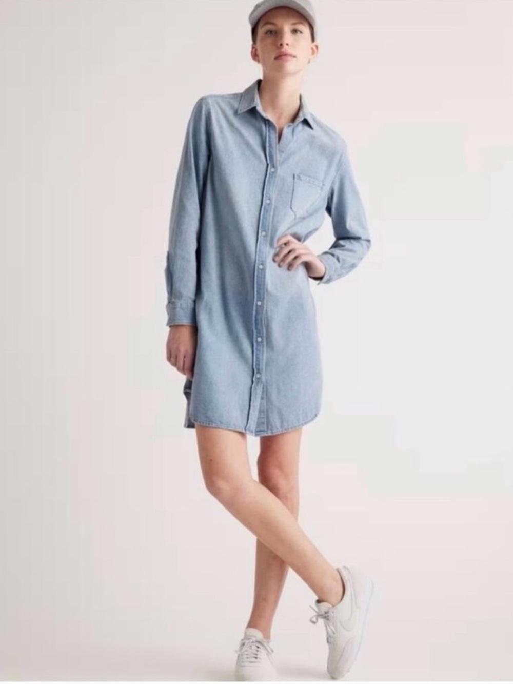 Quince Distressed Denim Shirt Dress 100% Cotton
